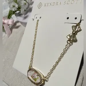 NEW Loveshackfancy X Kendra Scott Elisa Pink Bloom Floral Bow Necklace Heirloom thumbnail 4