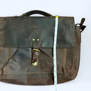 Vintage Briefcase Bag Brown Distressed Real Leather USA Preppy Academia Professor Laptop Book Brass Buckle Antique Streetwear Measurement in pics thumbnail 6