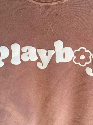 PacSun playboy brown white daisy floral sleeve crewneck sweatshirt loungewear XS thumbnail 3