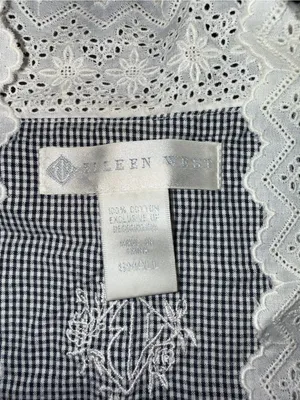 Eileen West Blue Gingham Cotton Robe White Lace Trim Tie Waist Cover Up thumbnail 4