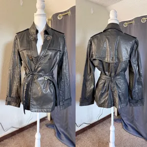 Dismero Italian Made Metallic Trench Jacket Womens 10 Belted Moto thumbnail 3