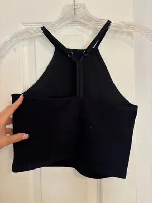 Abercrombie & Fitch Womens Black Crisscross Back Spaghetti Strap Crop Cami Top M thumbnail 2