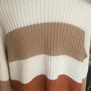 Moon & Madison Striped Knit Sweater - White, Tan, and Brown Size L thumbnail 4