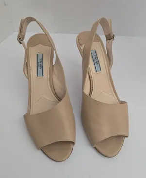 PRADA Womens High Heel Pumps Shoes Beige leather slingback Size EU 38.5 US 8.5 thumbnail 1