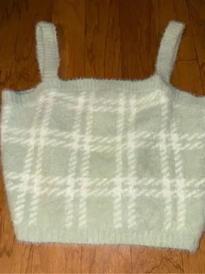 New PacSun Kendall & Kylie Light Mint Green + White Plaid Soft Cropped Top L thumbnail 2