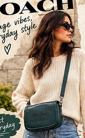 COACH Forest Green Saddle Pebbled Leather Crossbody Bag thumbnail 1