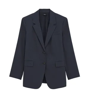 Theory Classic Blazer Navy Blue Linen Blend Size 4 thumbnail 1