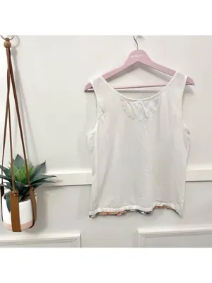 Burberry Brit Check Trim Stretch Cotton Jersey Knit White Tank Top Size L thumbnail 5
