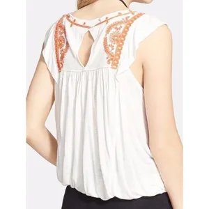 Free People White Orange Embroidered Boho Sleeveless Blouson Top Blouse thumbnail 2