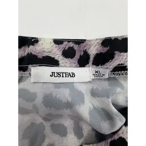 JustFab Womens XL Purple Leopard Print A-Line Midi Skirt Animal Print High Waist thumbnail 3