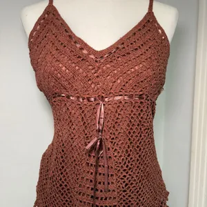 Y2K Faded Glory‎ Brown Silk Crochet Cami Top Womens XL Boho Romantic Vintage thumbnail 2