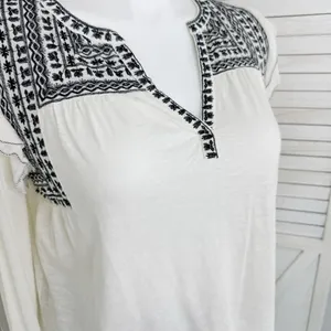 Fat‎ Face Martha Boho Embroidered V Neck Slub Knit Shirt Cream 12 Long Sleeve thumbnail 6