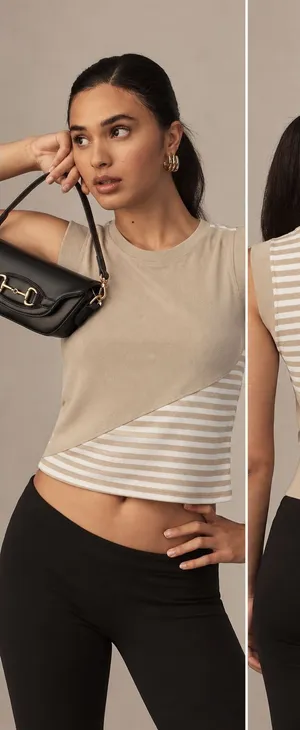 Anthropologie Maeve Womens M Tan Stripe Ribbed Muscle Tank Summer Classic Sporty thumbnail 1