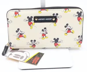 Disney Wallet Womens OS Zip Around Cream Mickey Mouse Print New thumbnail 1