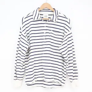 Aerie Women's Navy White Striped Long Sleeve Polo Shirt Cotton Relaxed XS thumbnail 2