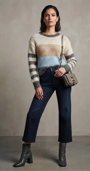 American Eagle Womens Sweater XS Multi Striped Wool Blend Jegging Fit Pullover thumbnail 1