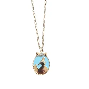 Disney Cinderella Silhouette Pendant‎ Necklace Gold Tone Blue Enamel Rhinestone thumbnail 2