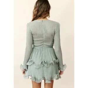 Aura Greta Tiered Ruffle‎ Chiffon Dress Olive Size Large thumbnail 3
