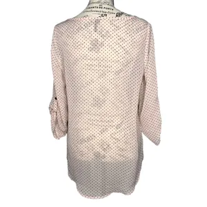 Maurices (M) Peach Polka Dot Lace Fringe Detail Roll Tab Semi-Sheer Blouse thumbnail 3