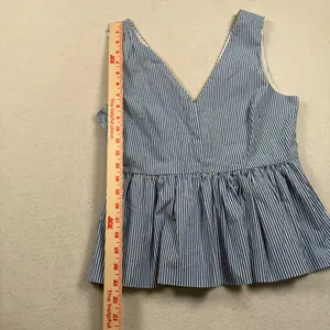 J Crew Always Peplum Top Womens 4 Blue Poplin Striped Tank Oarsman K0818 thumbnail 2