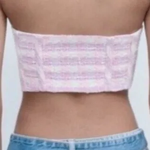 Zara Bustier Top Tweed Plaid Cropped Strapless Pink White Medium‎ NEW thumbnail 4