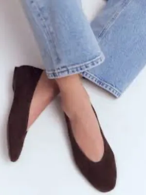 Ardene Dark Brown Suede Slip-On Ballet Flats thumbnail 2
