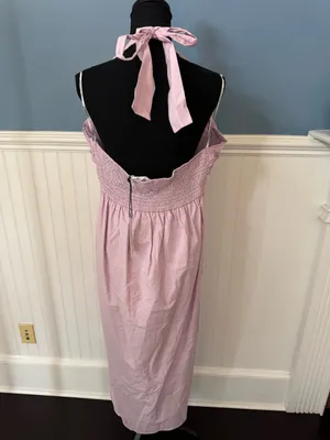 NWT Self Contrast Pink Halter Neck Backless Maxi Dress w/ Side Slit ~ Size Large thumbnail 6