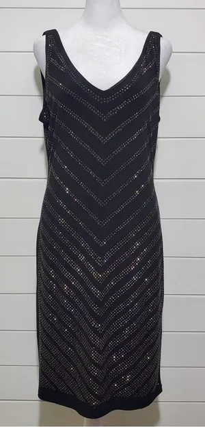 Carmen Marc Valvo Black and Silver Studded Bodycon Dress Size L‎ thumbnail 1