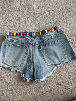 Free People Light Blue Denim Cutoff Shorts with Multicolor Woven Belt size 27 thumbnail 4