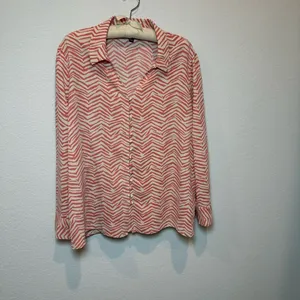 Alfani Coral and White Zigzag Button Down Shirt thumbnail 2