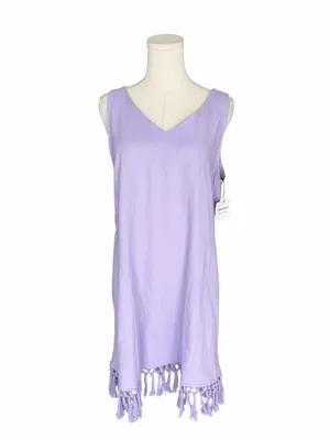 For Cynthia - NWT Lilac Linen Blend Fringe Hem Shift Dress Sz S thumbnail 2