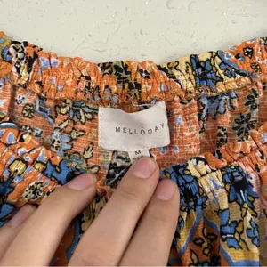 🦋 Melloday Off the Shoulder Orange Yellow Paisley Mid Sleeve Boho Blouse Medium thumbnail 2