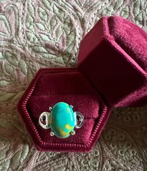 Sterling Silver Turquoise & Yellow Oval Statement Ring - Women's Jewelry Size 8 thumbnail 1