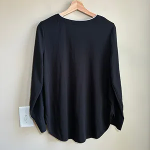 Ann Taylor black white classic old money long sleeved blouse women's size L thumbnail 6