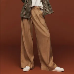 Anthropologie Avery Pleated Wide Leg Trousers‎ Linen Edition Khaki Womens Size L thumbnail 2