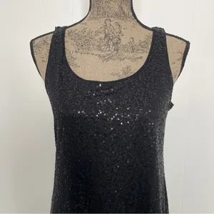 Eileen Fisher Black Silk Sequin Tank Dress Sz SMALL LBD Cocktail Holiday0 thumbnail 3