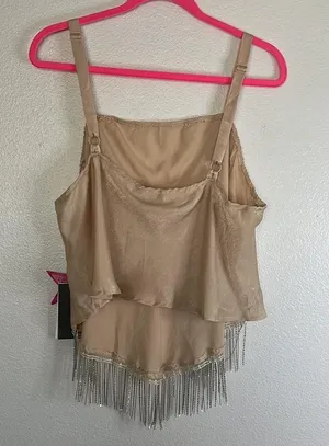 NWT Lily White Satin Bedazzled Fringe Crop Top sz 3X thumbnail 5