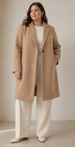 ZARA Women XL Camel Tan Long Coat Minimalist Quiet Luxury Single Button Overcoat thumbnail 1