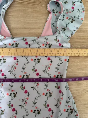 Hill House Home XS Rose One Piece Baby Blue Pink Floral Ruffle Coquette Preppy thumbnail 7