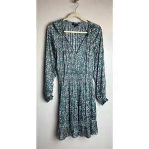 Anthropologie Current Air Tiered Green and Pink Floral Mini Dress Sz. S thumbnail 2