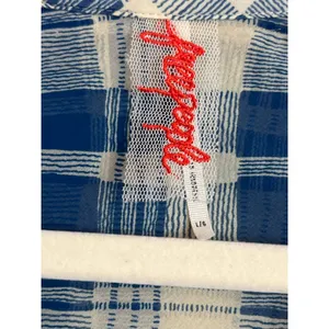 Free People Blue Cream Plaid Sheer Chiffon High Low Blouse Shirt Size Small thumbnail 4