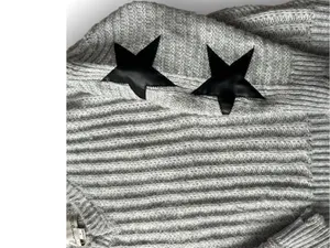 Vintage Havana cable knit grey and black star sleeve sweater thumbnail 3