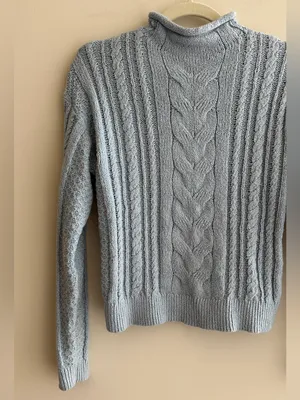 J. Crew Women’s Rollneck Cable Sweater, Light Blue, Size Small, 90s Sweater thumbnail 3