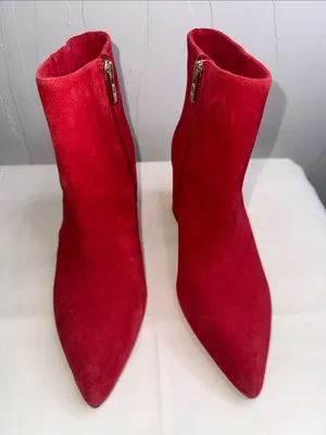 ANTONIO MELANI Lindsay Madeline Red Suede Pointed Toe Block Heel Ankle Bootie thumbnail 2