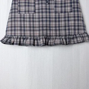 Mooyen Plaid Mini Skirt M Gray Brown School Girl Y2K Academia Ruffle Hem Butt thumbnail 6