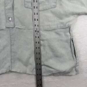 Mumu Denim Chambray‎ Band Collar Button Down Shirt Top Light Wash Size M READ thumbnail 6