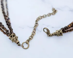 Vintage Necklace Multi Strand Glass? Amber Tone Brown Green Statement thumbnail 4