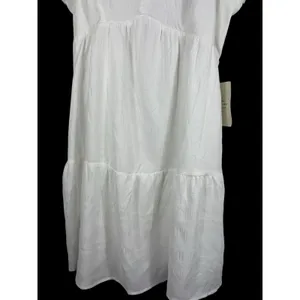 Bohme White Cottagecore Puff Sleeve Dress M Smocked Babydoll NWT Tiered thumbnail 4