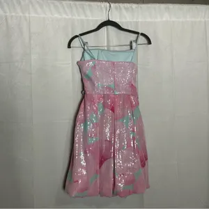 Hutch Anthropologie Aqua Balloon‎ Mini Dress Sequin Bubblegum Blue & Pink Size 4 thumbnail 4