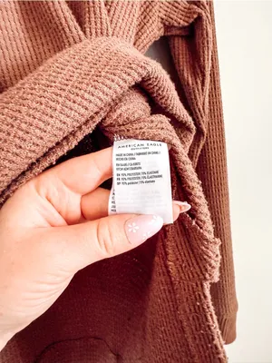 American Eagle Waffle Knit Crewneck Pullover Oversized Neutral Size Small thumbnail 4